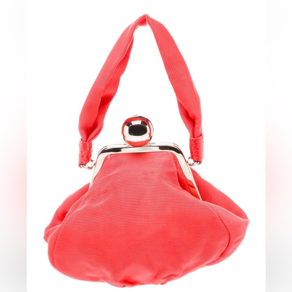 Kate Spade New York Red Ribbed Kiss Lock Clutch Evening Bag - Picture 3 of 15